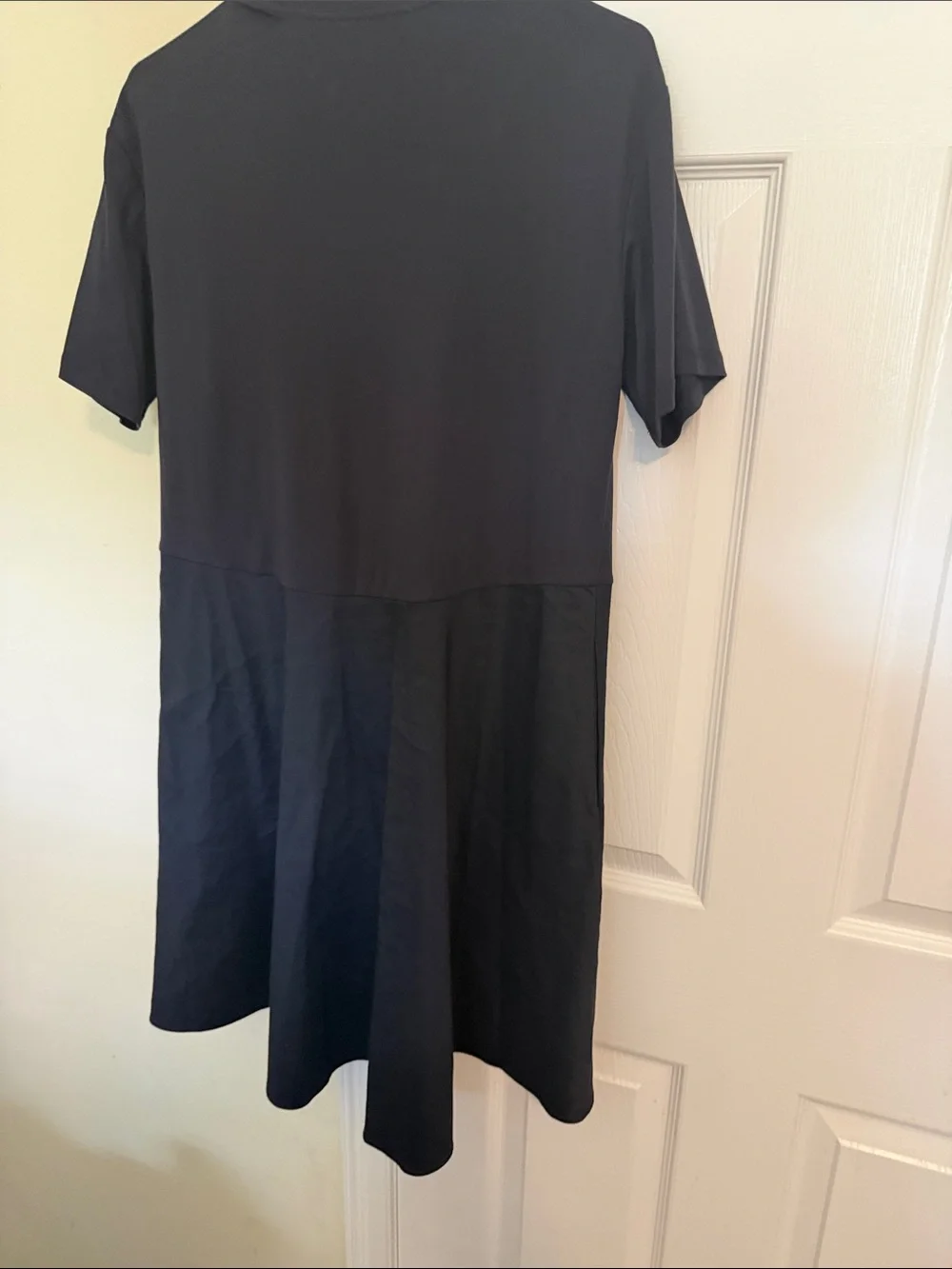 Theory Black Short-Sleeve Drop-Waist Mini Dress
